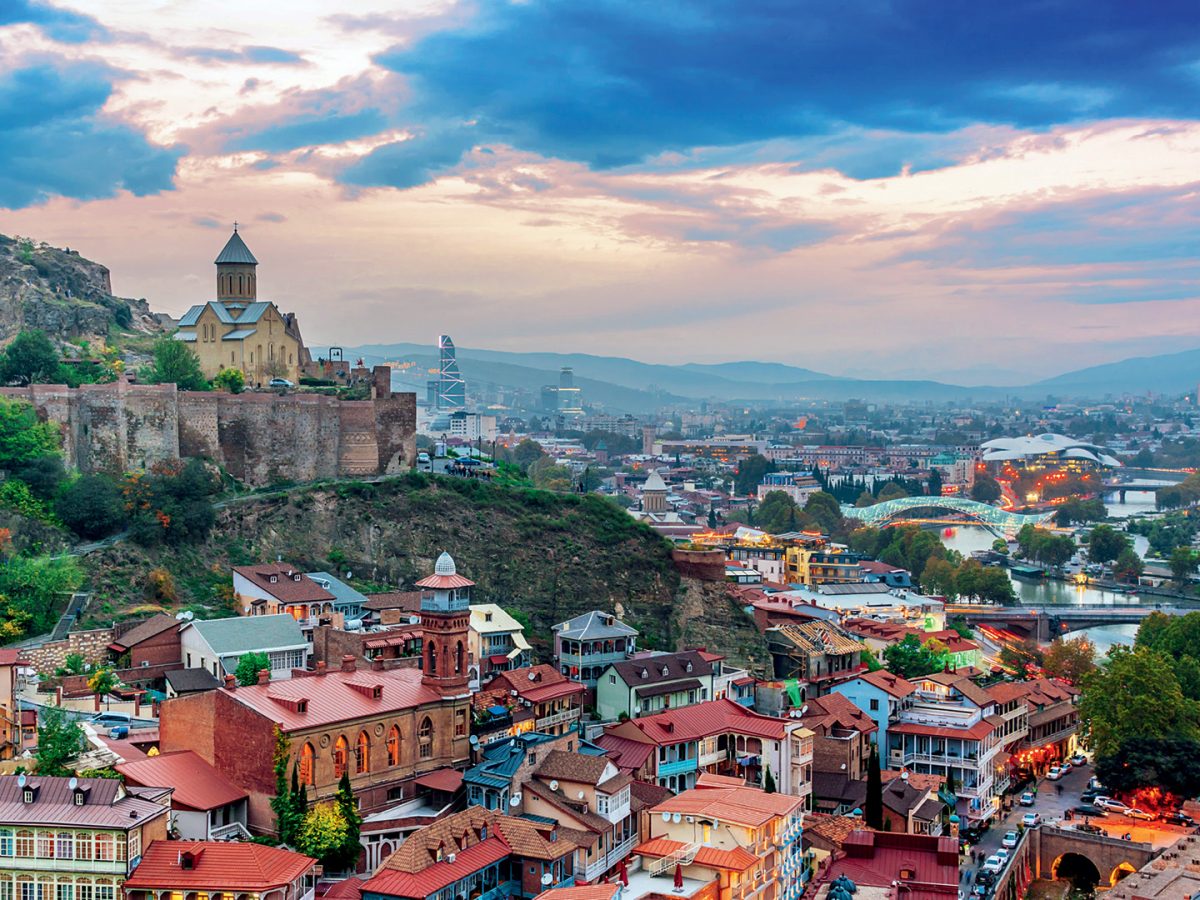 TBILISI, GEORGIA - Sep 24, 2019: A cluster of hotels near the old